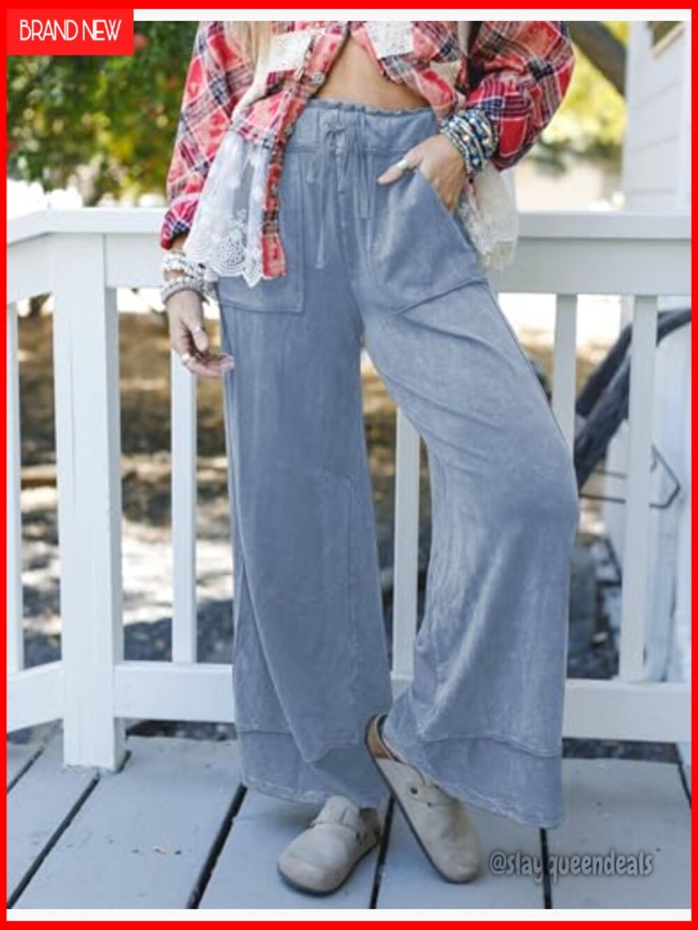 Wide Leg Sweatpants with Pockets Elastic Waist High Rise Palazzo Pants - Picture 7 of 7